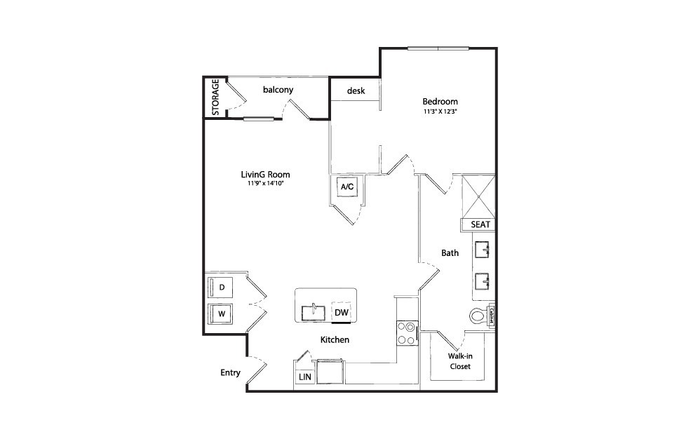 Maize - 1 bedroom floorplan layout with 1 bath and 854 square feet.